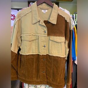 NEW! EASEL TAN DENIM AND CORDUROY JACKET. Sz MED/LARGE.